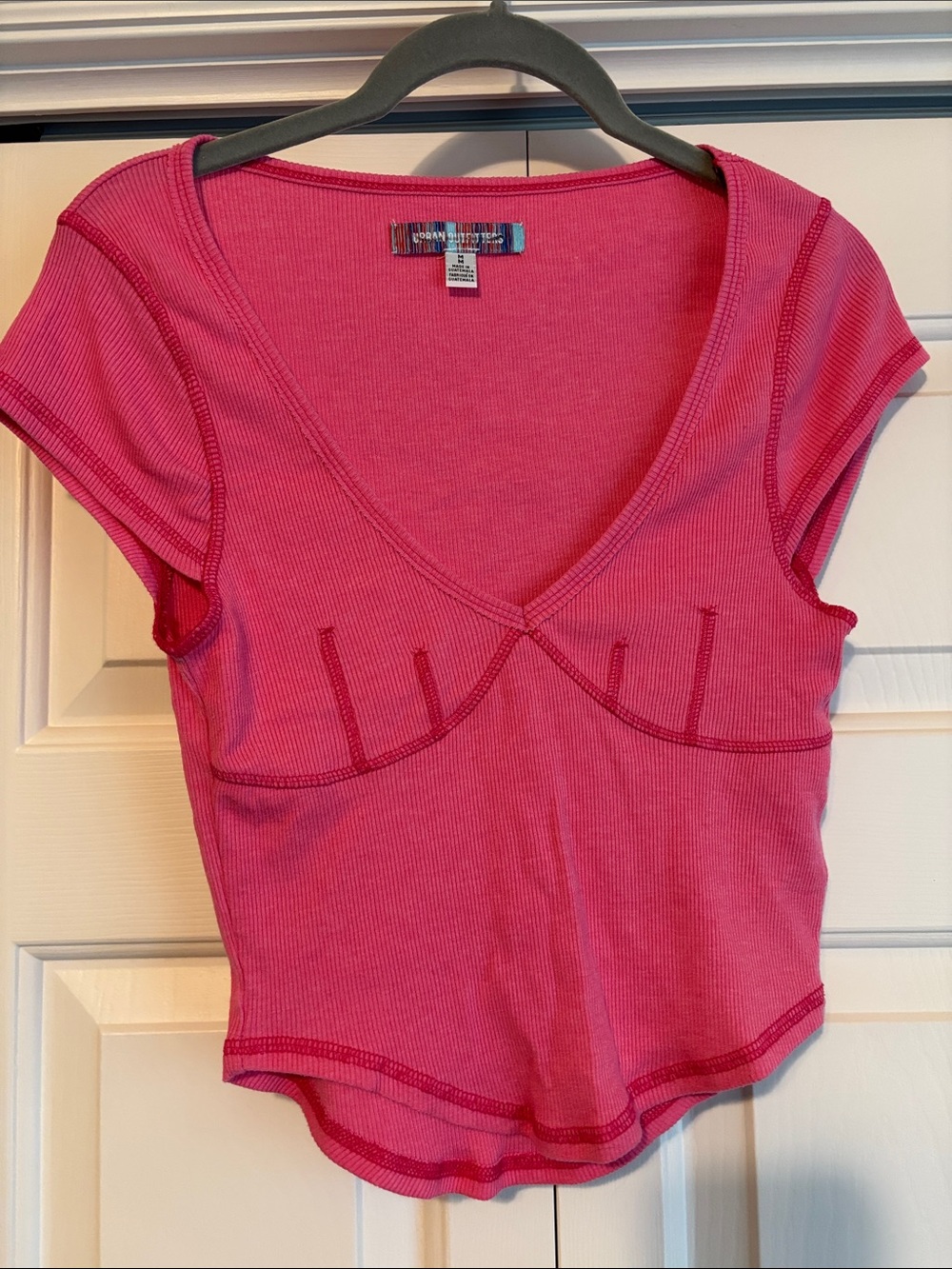 Urban Outfitters Hot Pink Ribbed V-Neck Crop Top